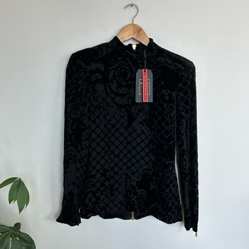 NWT Balmain x H&M Velvet Viscose Silk Long Sleeve Top Size EU34 Fits XS Size 2 - Picture 4 of 12